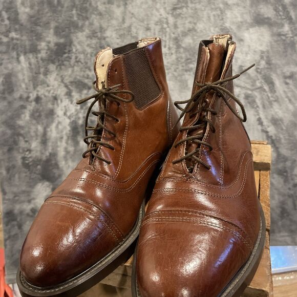 Vtg Michele Olivieri Italian Men’s 9 Brown Leather Hybrid Oxford & Chelsea Boot main image 10